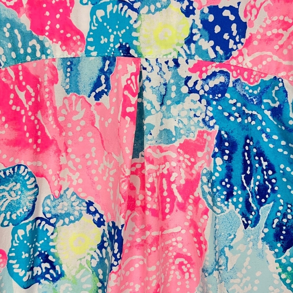 Lilly Pulitzer Dress Medium Blue Pink Coral Button Down Tunic Coastal Old Money - Picture 11 of 14